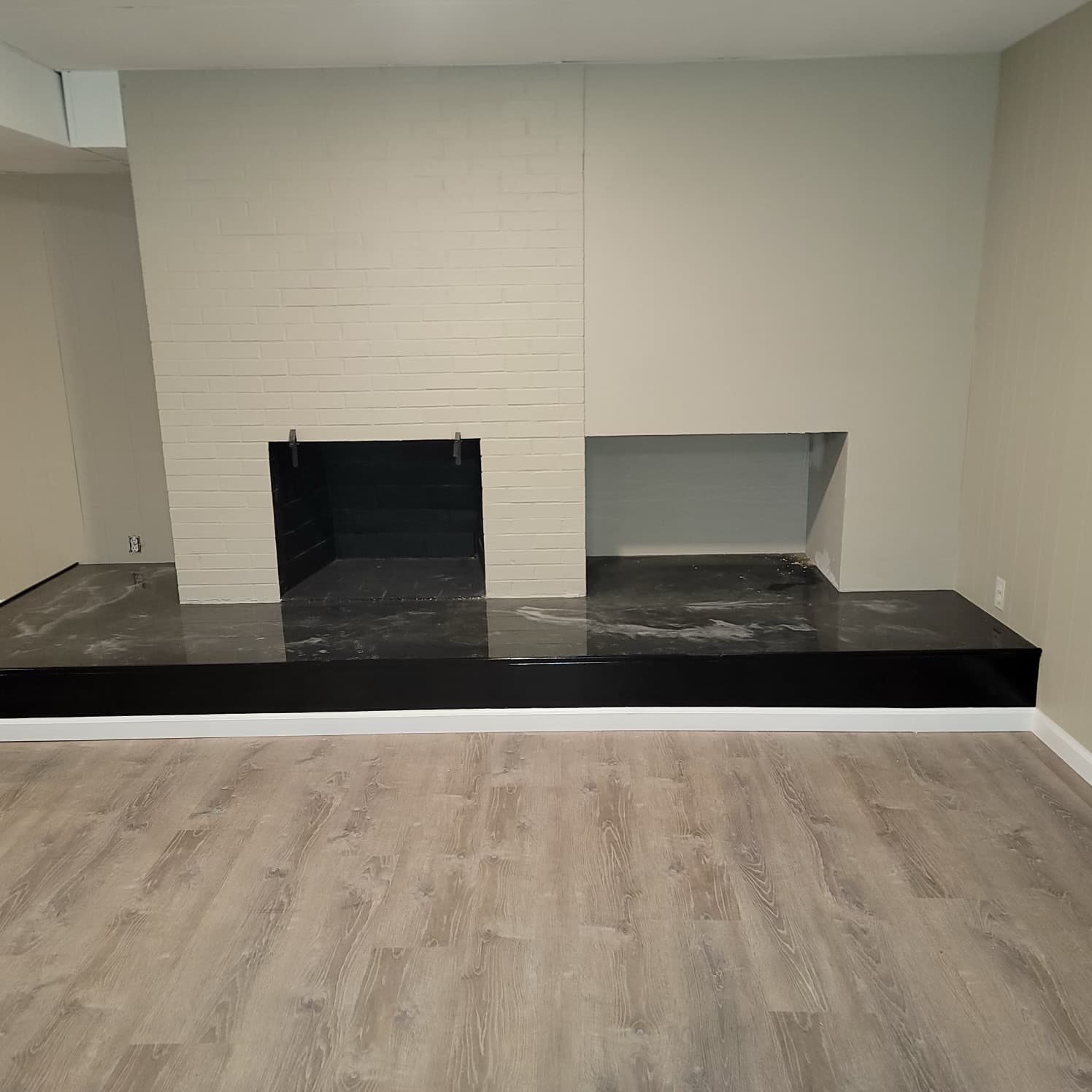 Rebuilt interior finish work after a fire-damage restoration project.