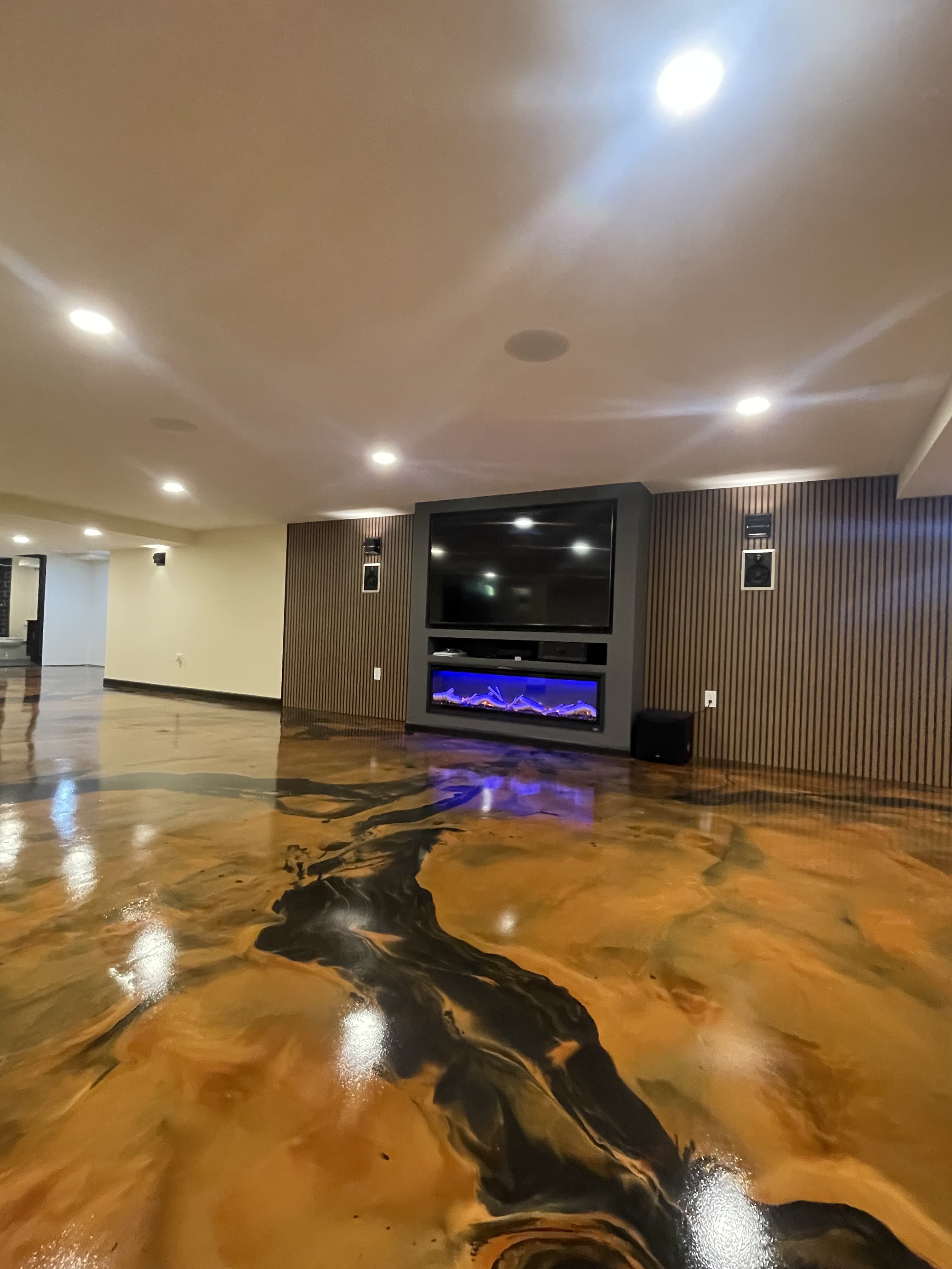 Basement epoxy flooring finish detail.