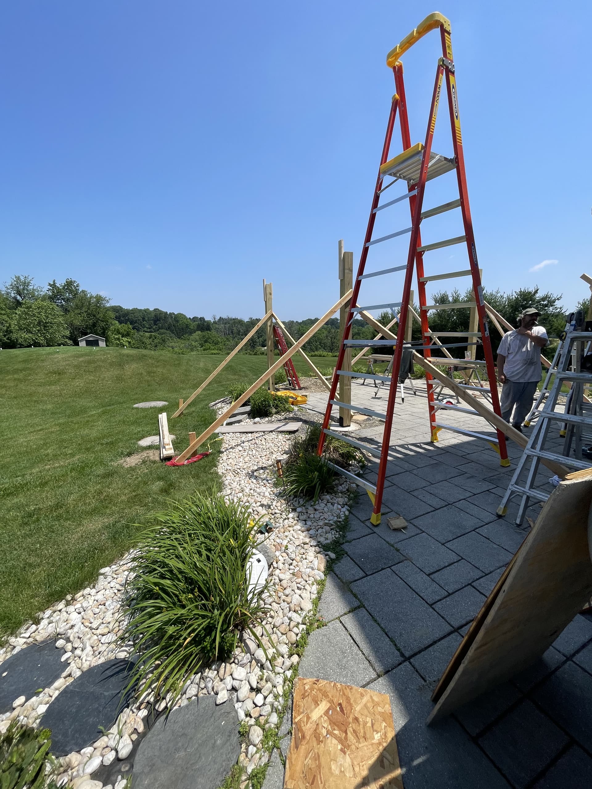 Patio construction phase during build.